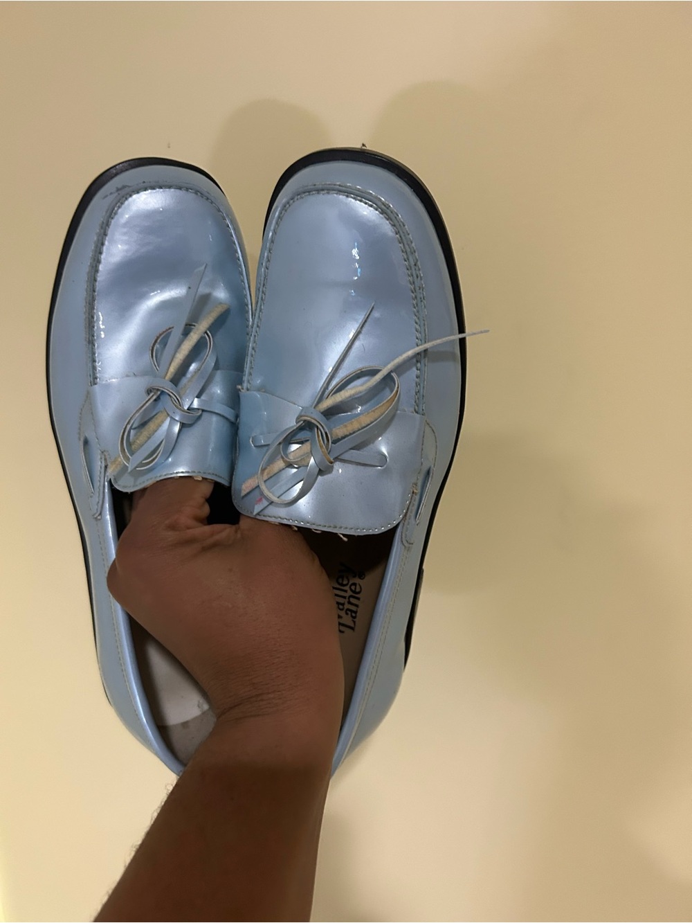 Light Blue Patent Loafers with Bow